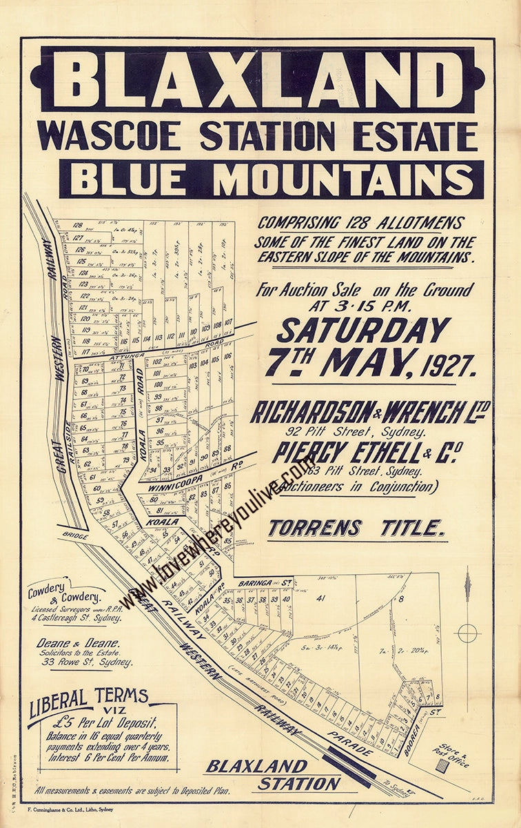 Vintage Real Estate Poster Wascoe Station Estate Blaxland NSW