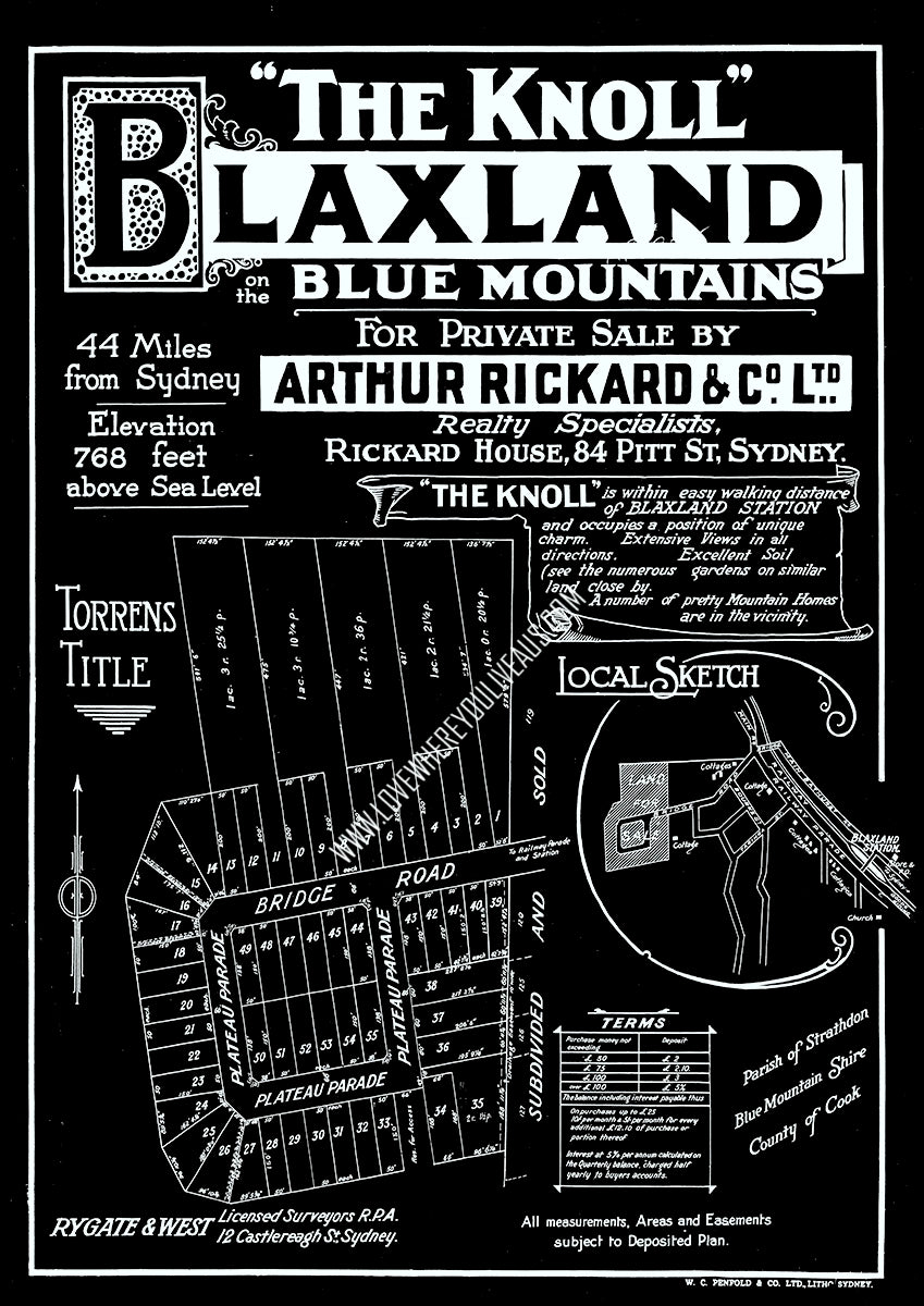 Vintage Real Estate Poster "The Knoll" Blaxland NSW