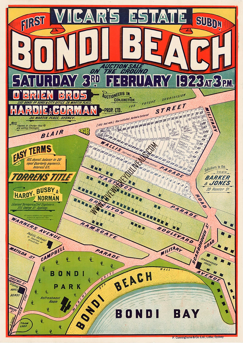 Vintage Real Estate Poster Vicars Estate Bondi Beach