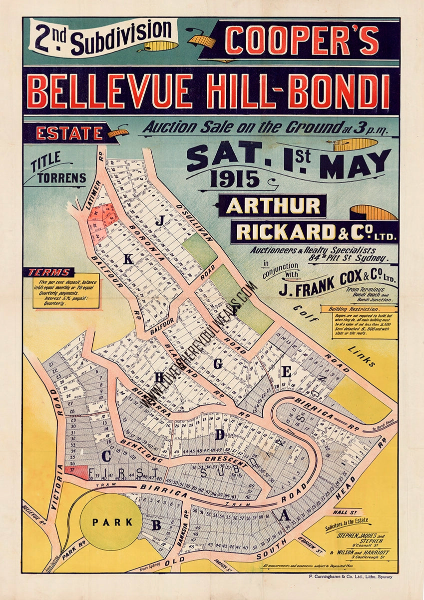 Vintage Real Estate Poster Coopers Bellevue Hill Bondi NSW