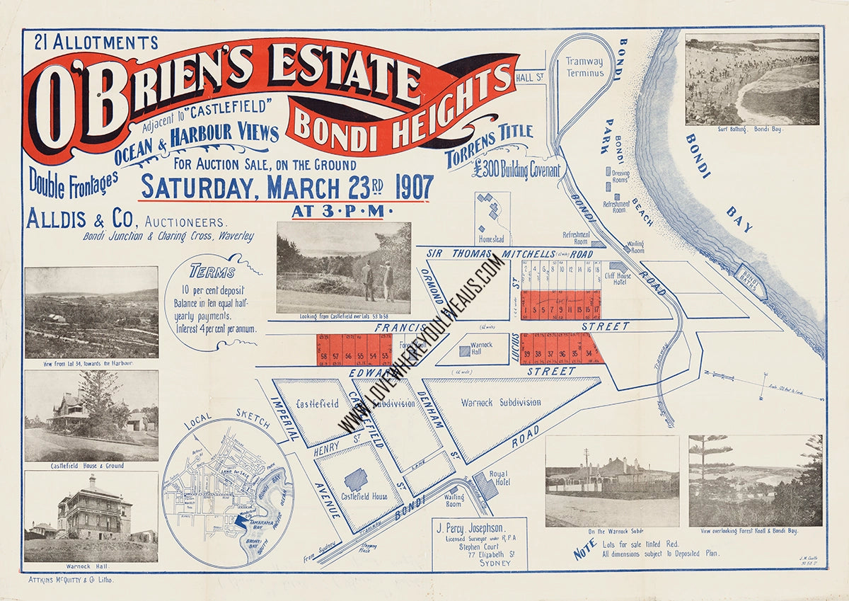 Vintage Real Estate Poster O'Brien's Estate Bondi Heights NSW