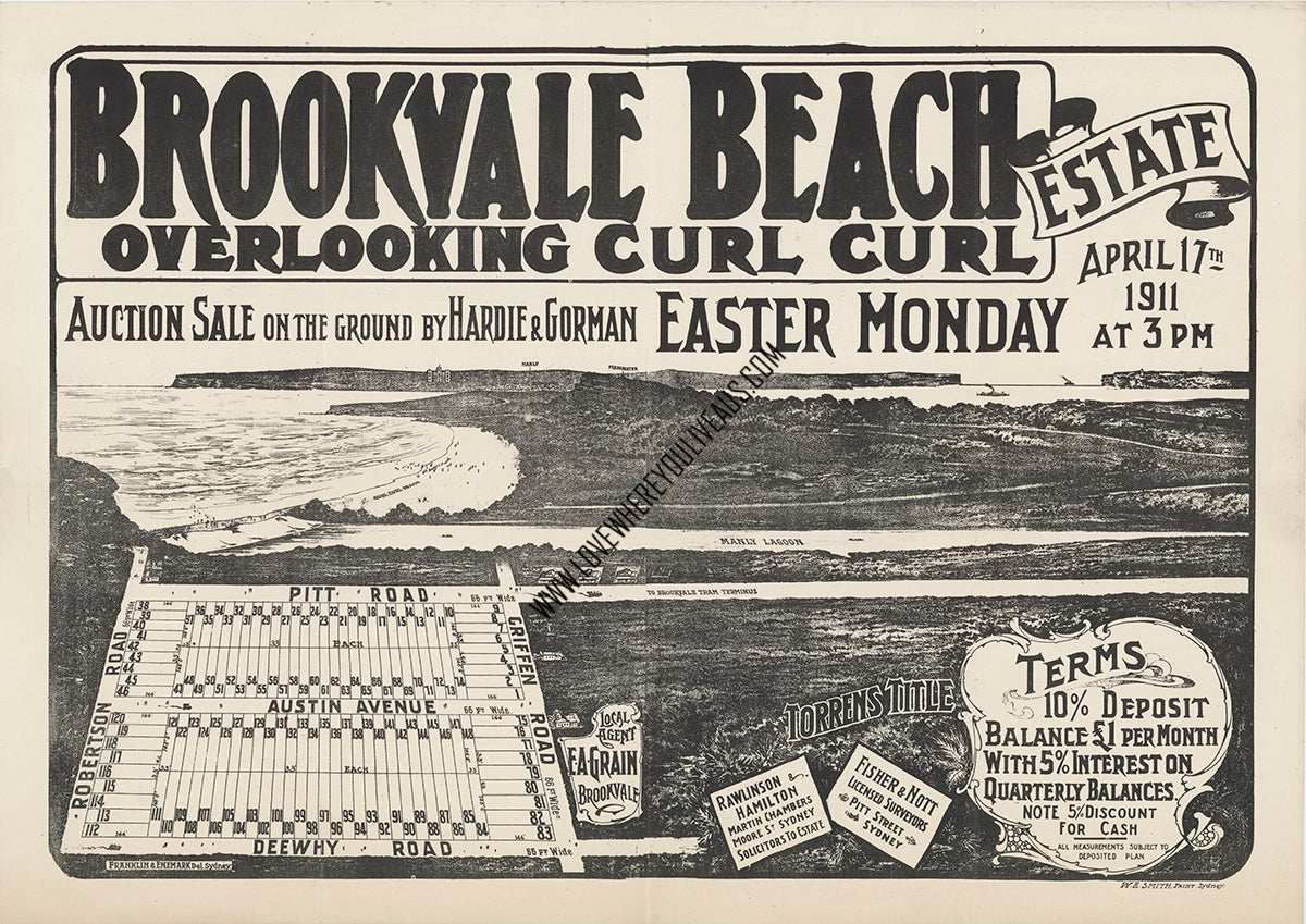 Vintage Real Estate Poster Brookvale Beach overlooking Curl Curl