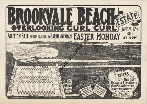Vintage Real Estate Poster Brookvale Beach overlooking Curl Curl