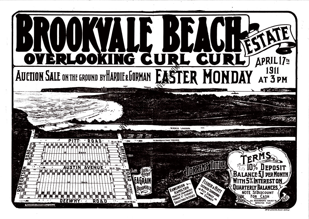 Vintage Real Estate Poster Brookvale Beach overlooking Curl Curl