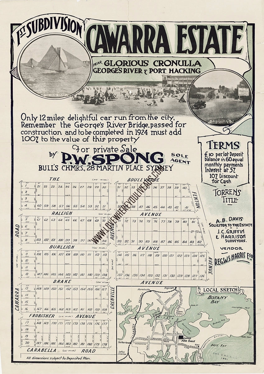 Vintage Real Estate Poster Cawarra Estate Caringbah