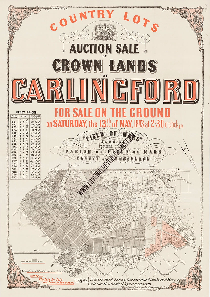 Vintage Real Estate Poster Auction Sale Crown Lands Carlingford