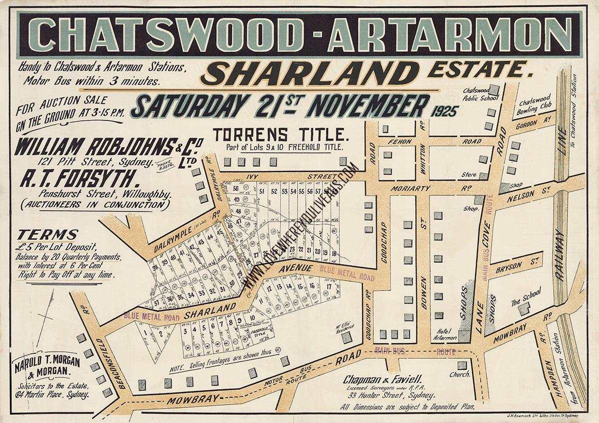 Vintage Real Estate Poster Sharland estate Chatswood NSW