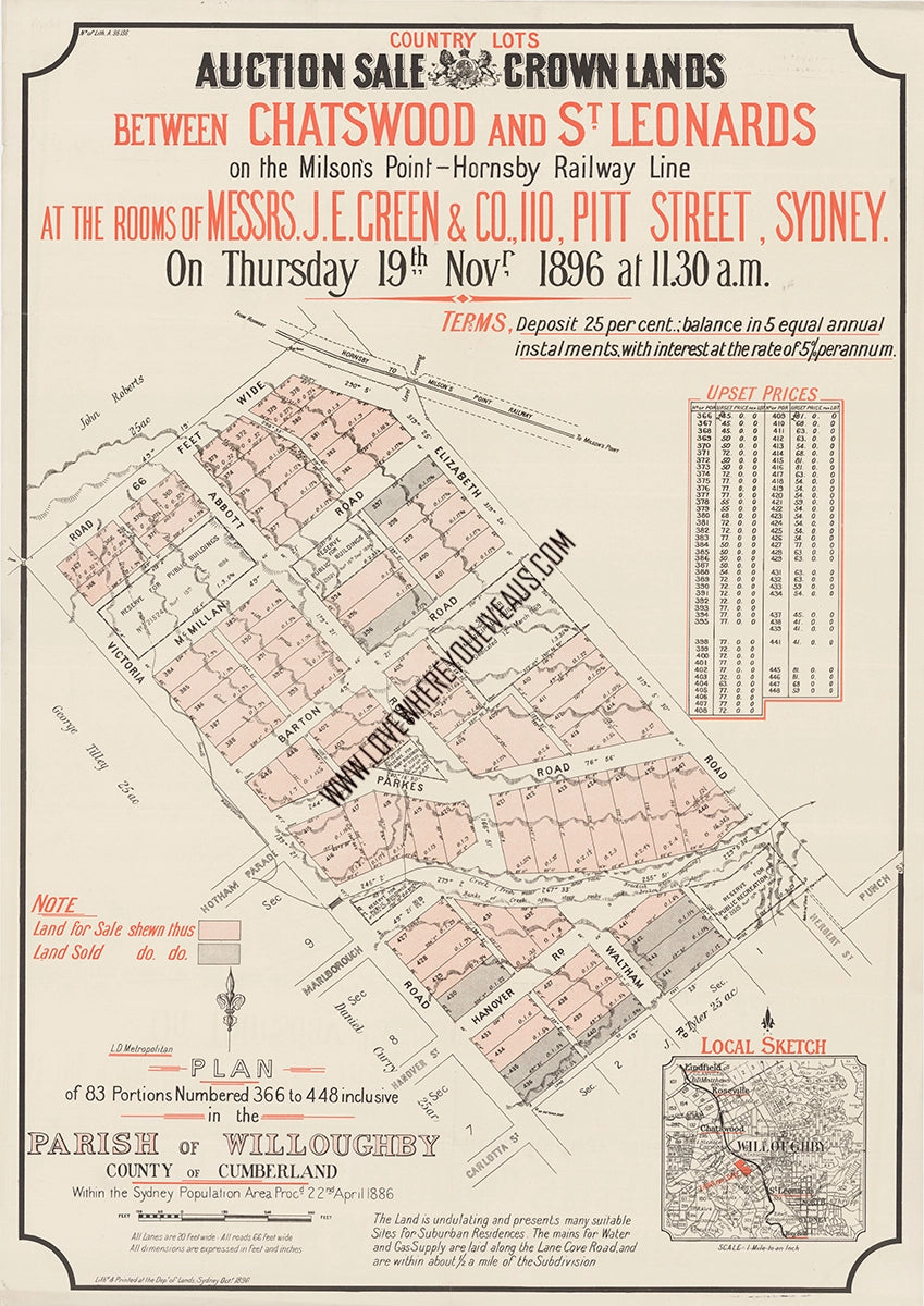 Vintage Real Estate Poster Crown Lands of Chatswood NSW