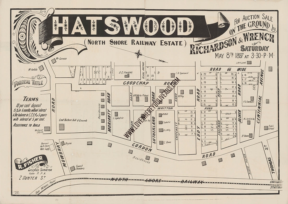 Vintage Real Estate Poster North Shore Railway Estate Chatswood NSW