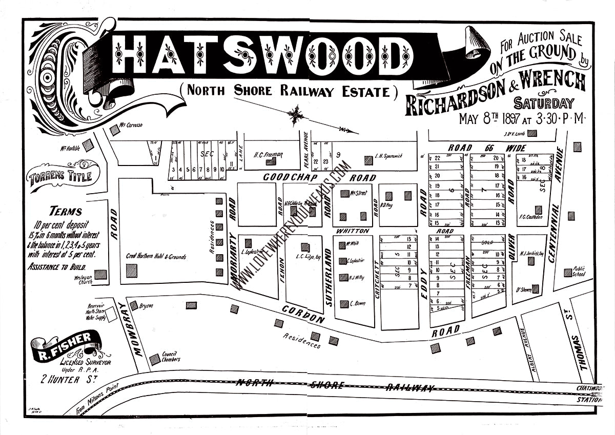 Vintage Real Estate Poster North Shore Railway Estate Chatswood NSW