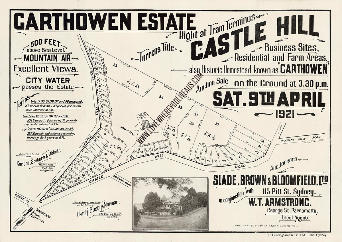 Vintage Real Estate Poster Carthowen Estate Castle Hill NSW