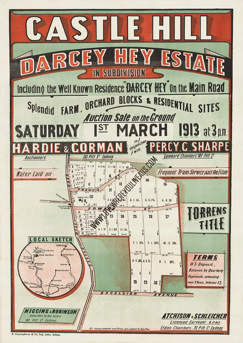 Vintage Real Estate Poster Darcey Hey Estate Castle Hill NSW