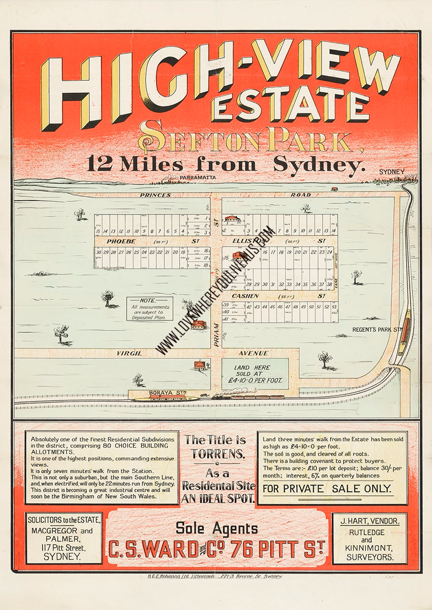 Vintage Real Estate Poster High View Estate Sefton Chester Hill NSW (Copy)