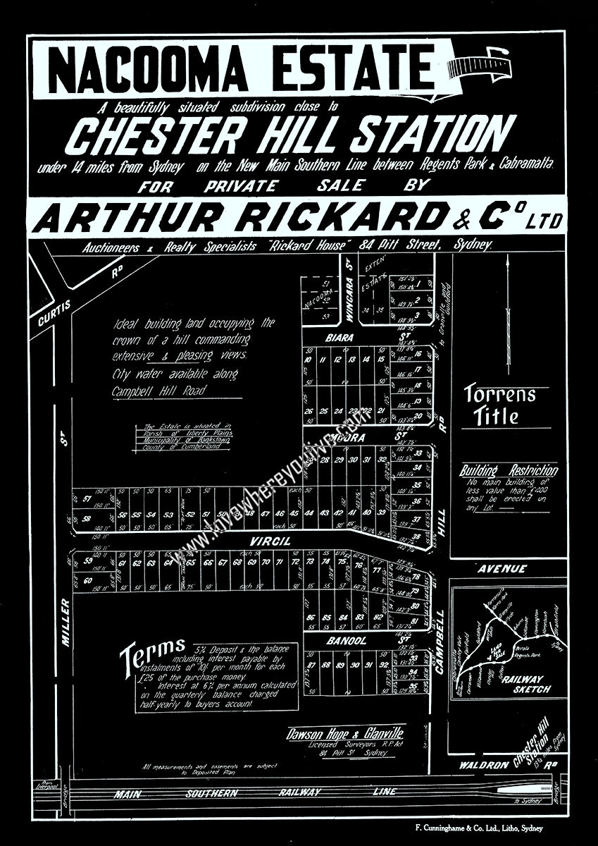 Vintage Real Estate Poster Nacooma Estate Chester Hill NSW