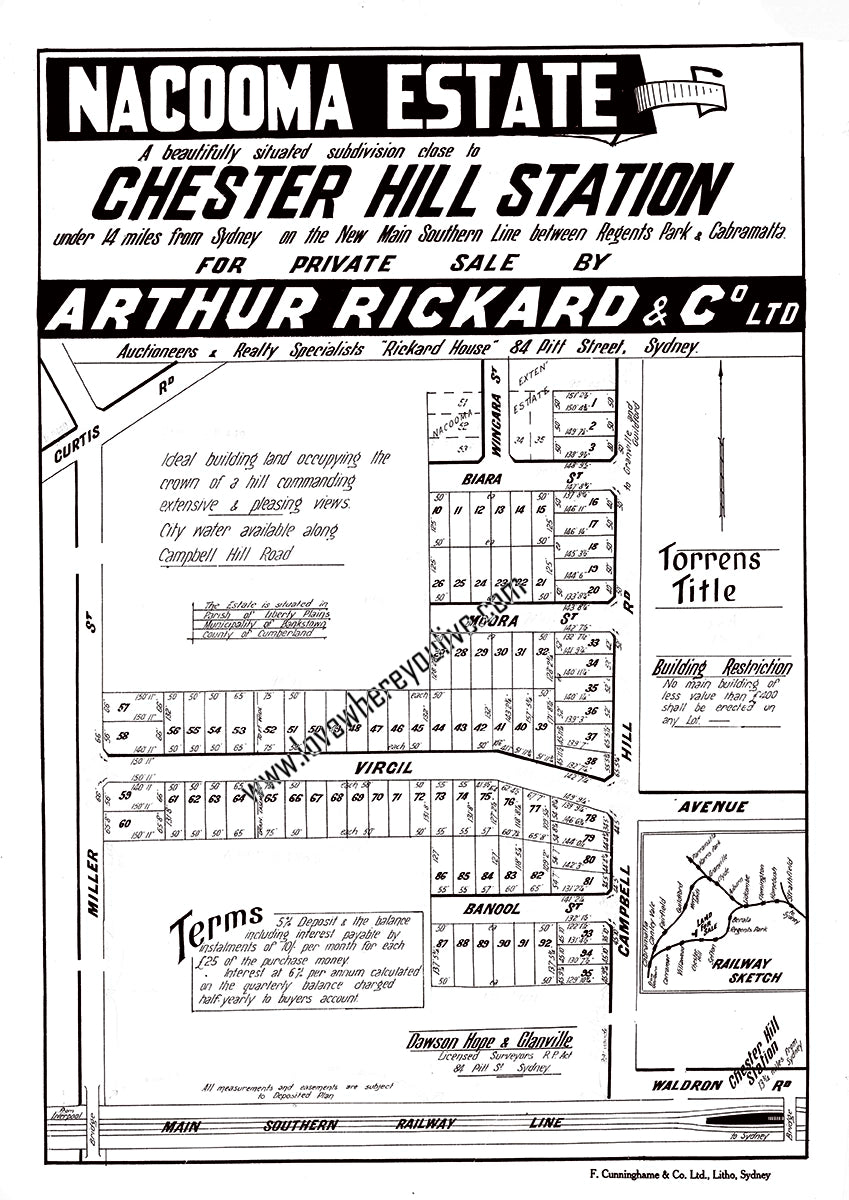 Vintage Real Estate Poster Nacooma Estate Chester Hill NSW