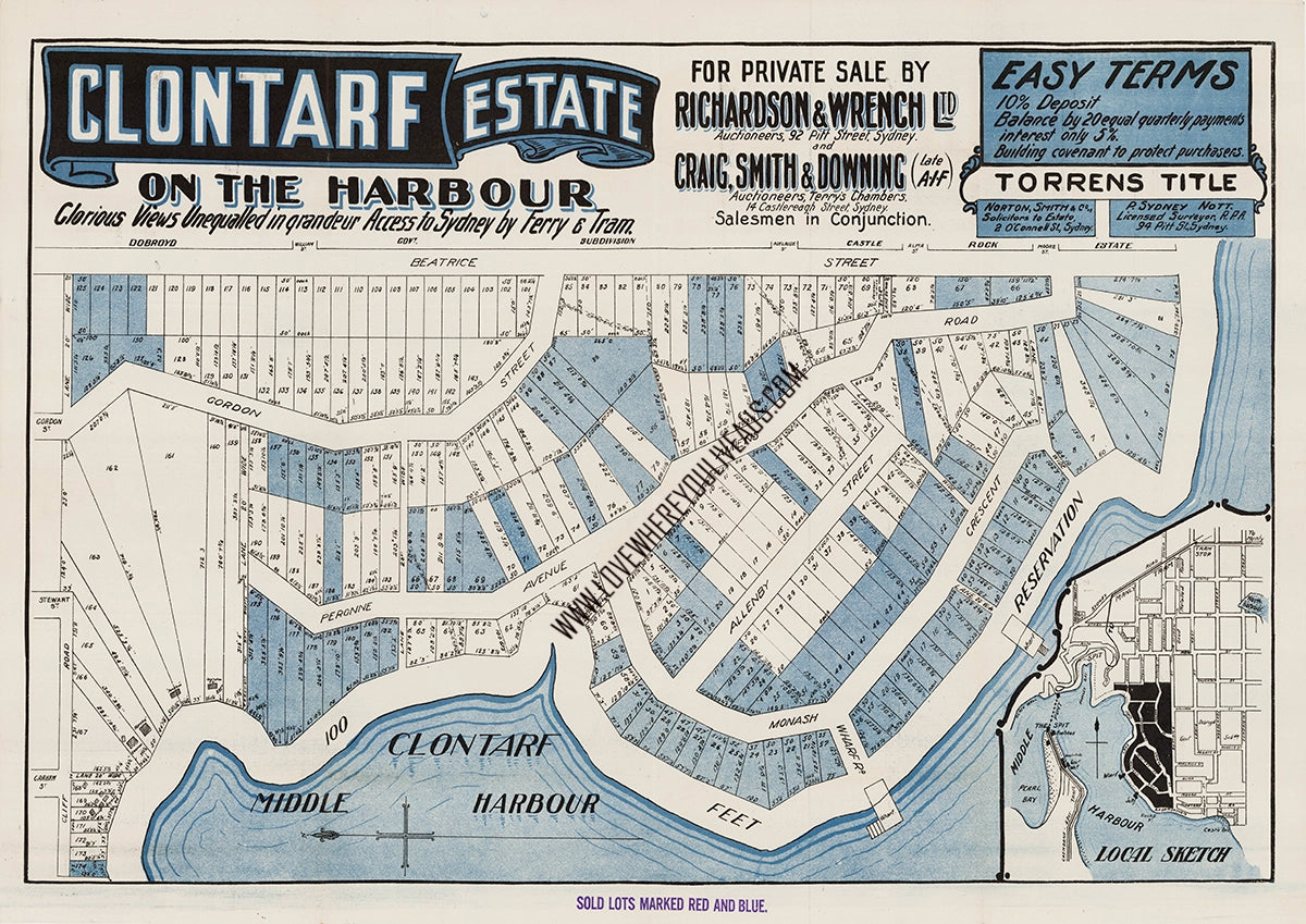 Vintage Real Estate Poster Clontarf Estate NSW