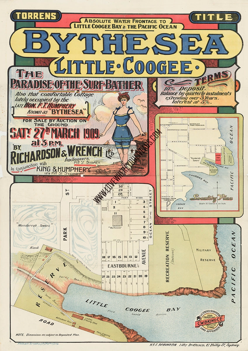 Vintage Real Estate Poster By The Sea Little Coogee Clovelly NSW