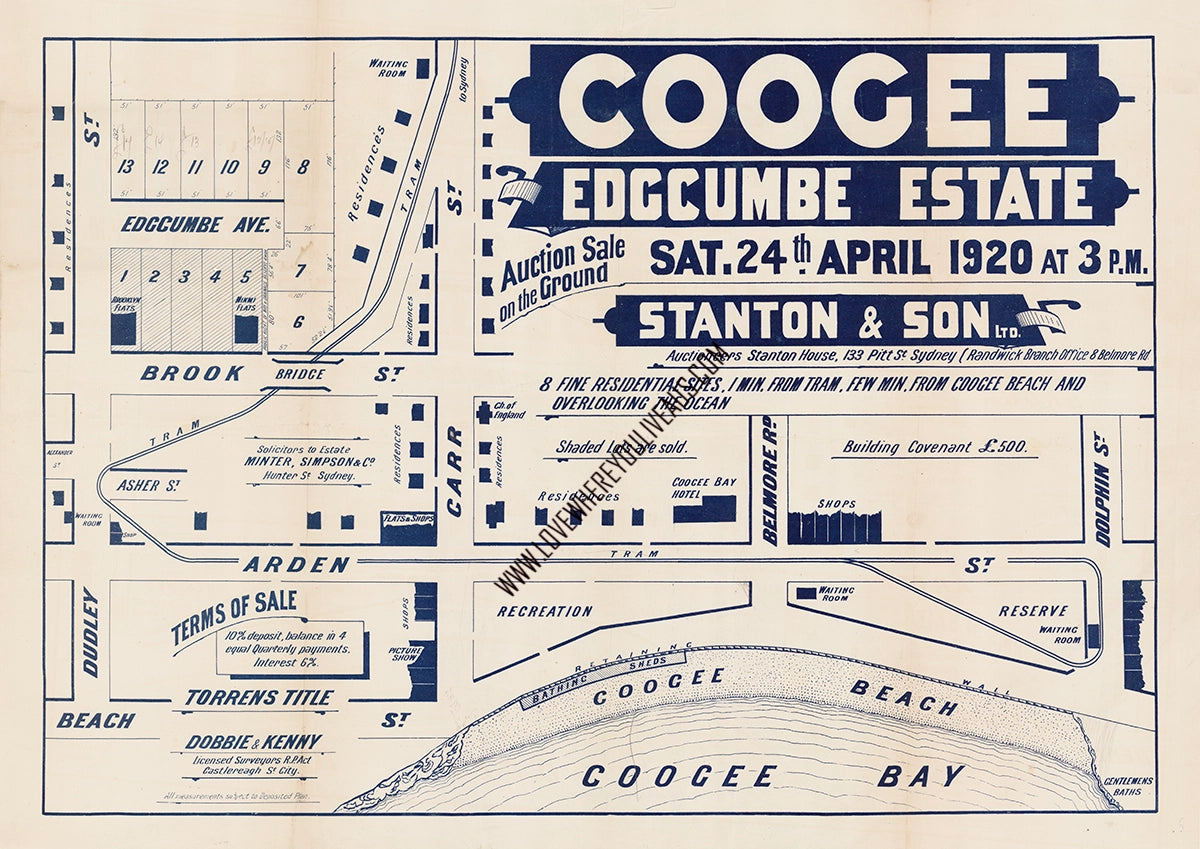Vintage Real Estate Poster Edgumbe Estate Coogee NSW