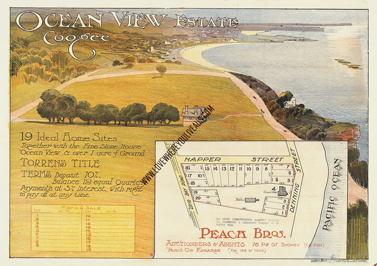 Vintage Real Estate Poster Ocean View Estate Coogee