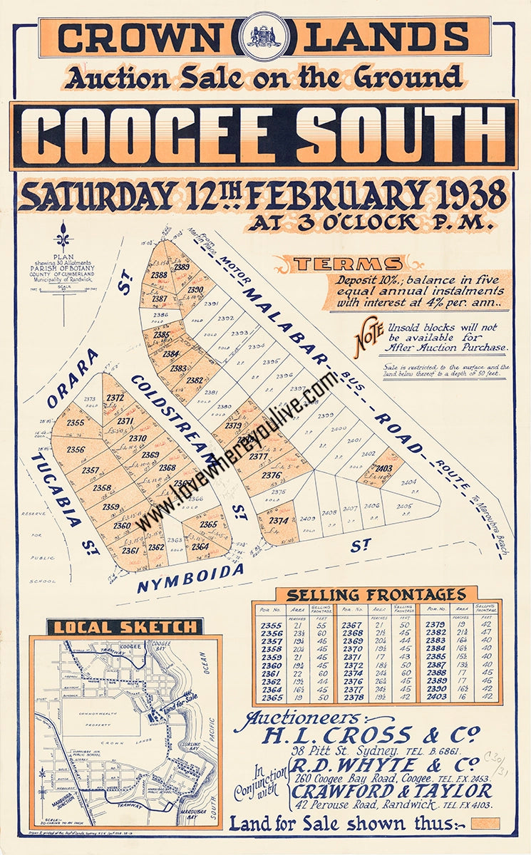 Vintage Real Estate Poster Crown Lands Coogee