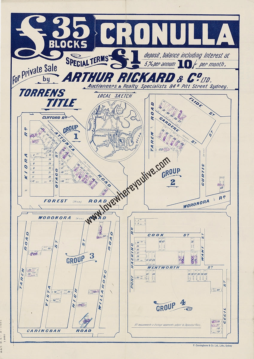 Vintage Real Estate Poster £35 Pound Lots Cronulla NSW