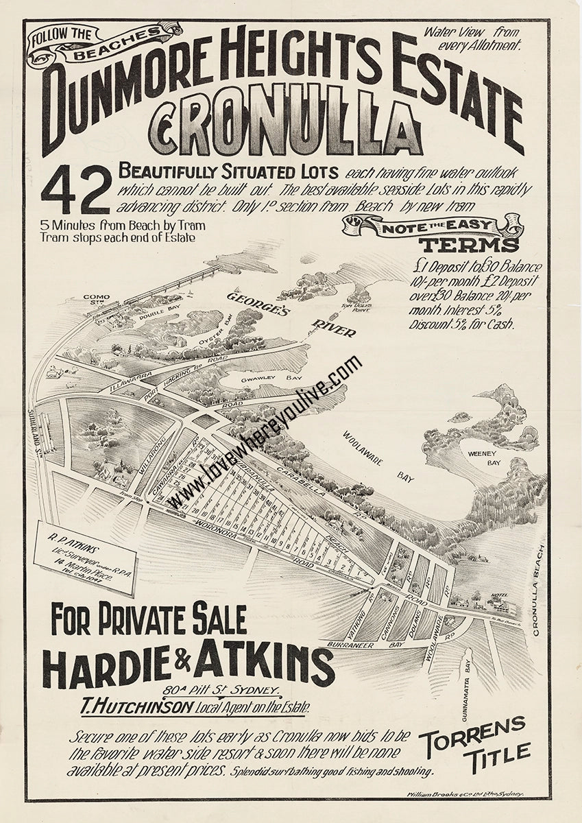 Vintage Real Estate Poster Dunmore Heights Estate Cronulla NSW