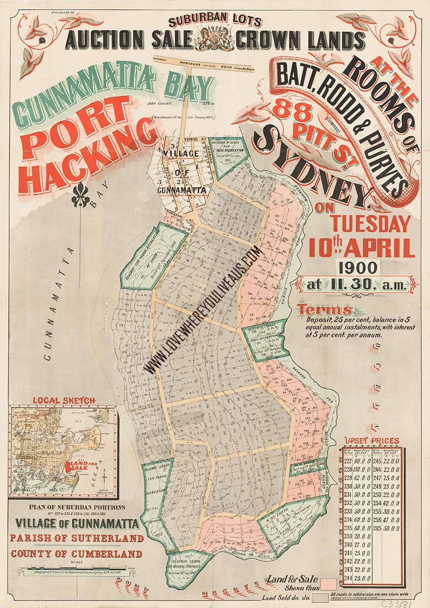 Vintage Real Estate Poster Crown Lands Double Bay NSW