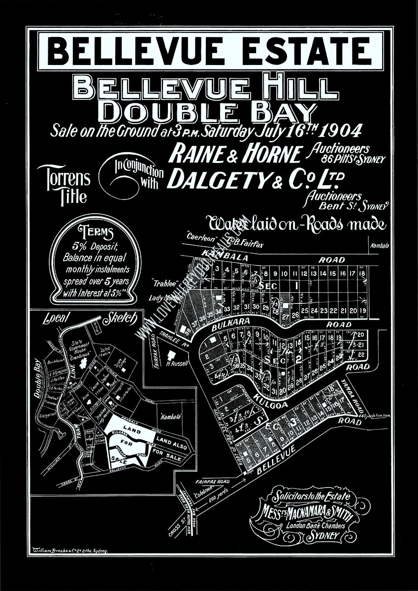 Vintage Real Estate Poster Bellevue Estate Double Bay NSW