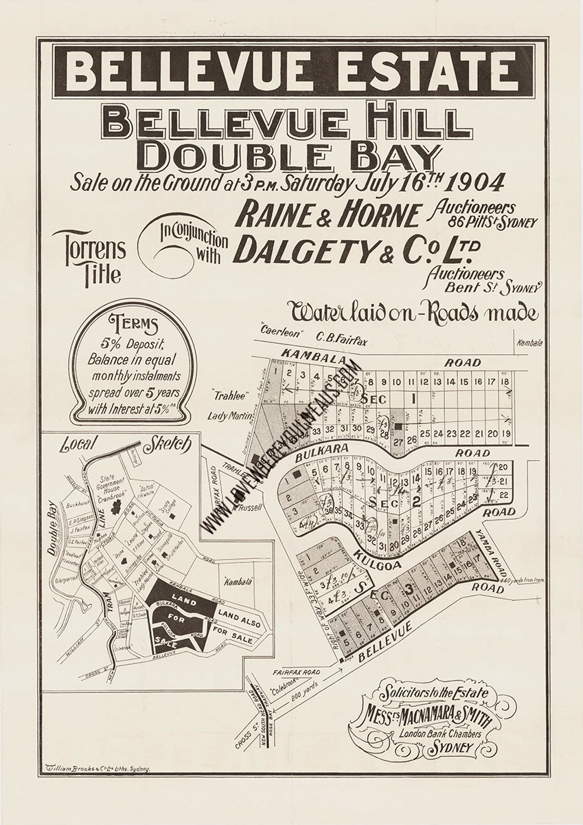 Vintage Real Estate Poster Bellevue Estate Double Bay NSW