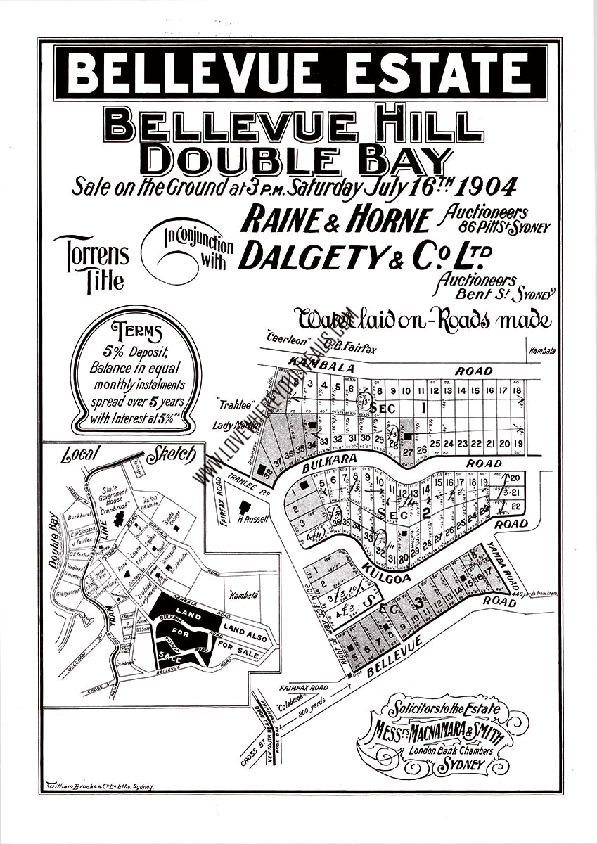 Vintage Real Estate Poster Bellevue Estate Double Bay NSW