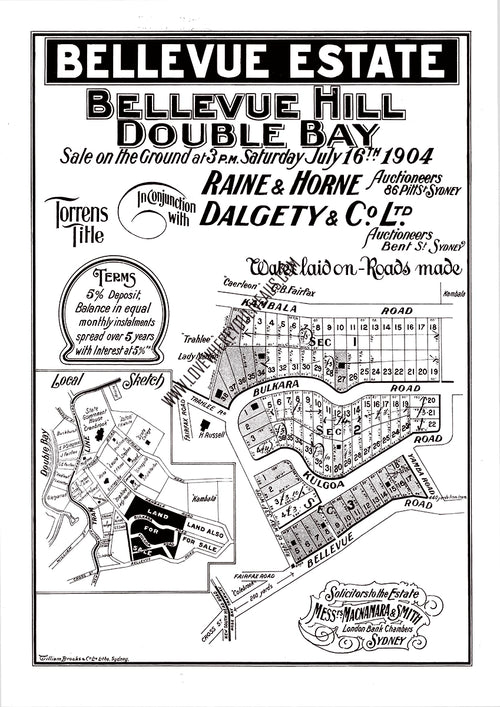 Vintage Real Estate Poster Bellevue Estate Double Bay NSW