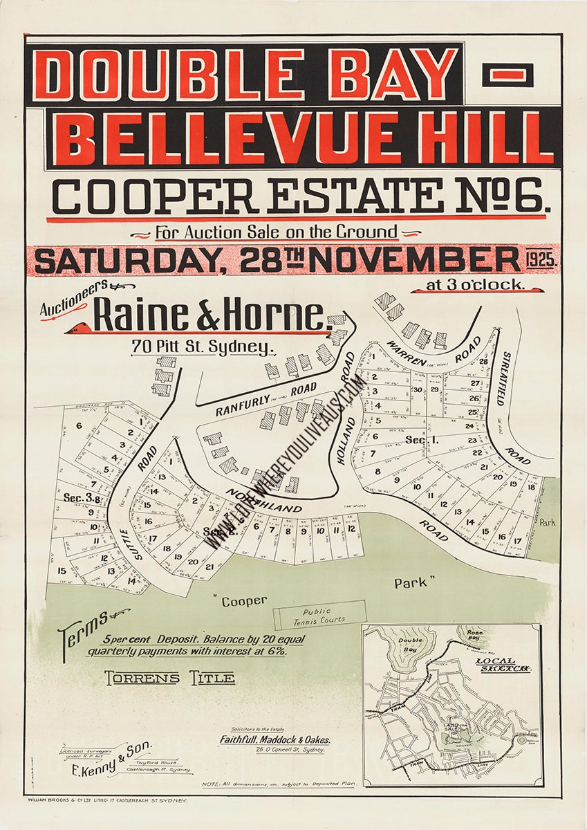 Vintage Real Estate Poster Cooper Estate No 6 Double Bay NSW