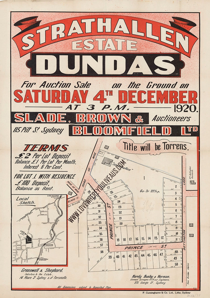 Vintage Real Estate Poster Strathaleen Estate Dundas NSW