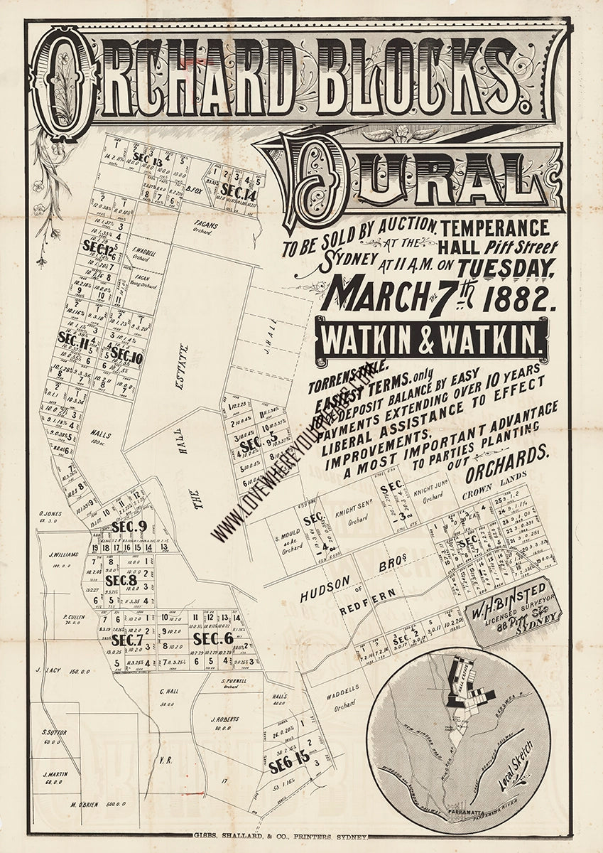 Vintage Real Estate Poster Orchard Blocks Dural NSW