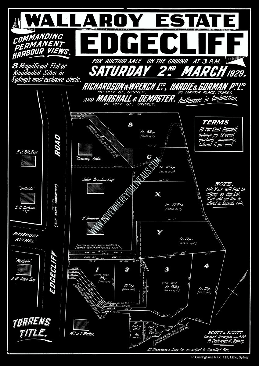 Vintage Real Estate Poster Wallaroy Estate Edgecliff NSW