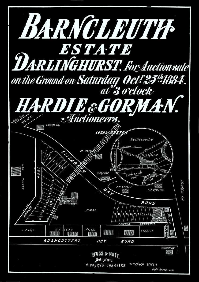 Vintage Real Estate Poster Barncleuth Estate Elizabeth Bay Darlinghurst NSW