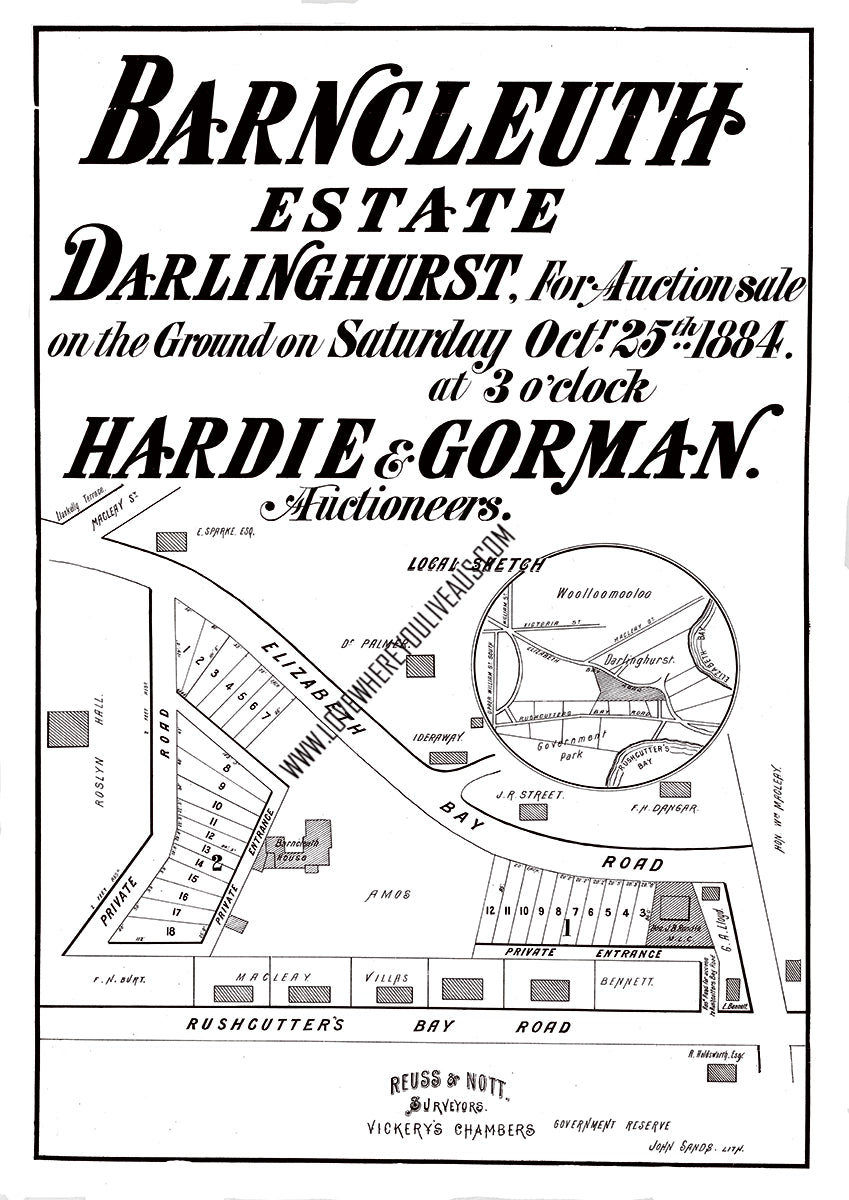 Vintage Real Estate Poster Barncleuth Estate Elizabeth Bay Darlinghurst NSW