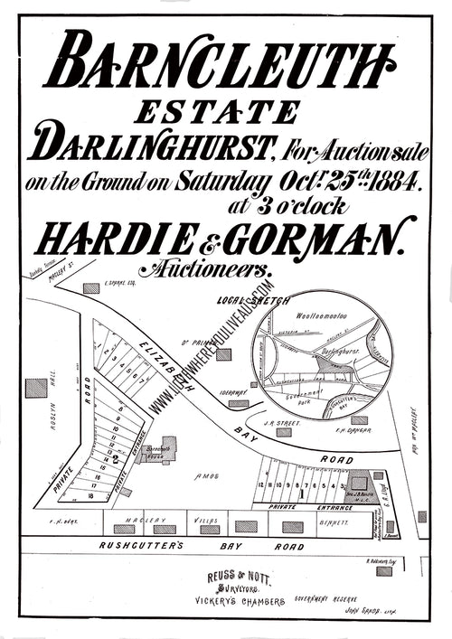 Vintage Real Estate Poster Barncleuth Estate Elizabeth Bay Darlinghurst NSW