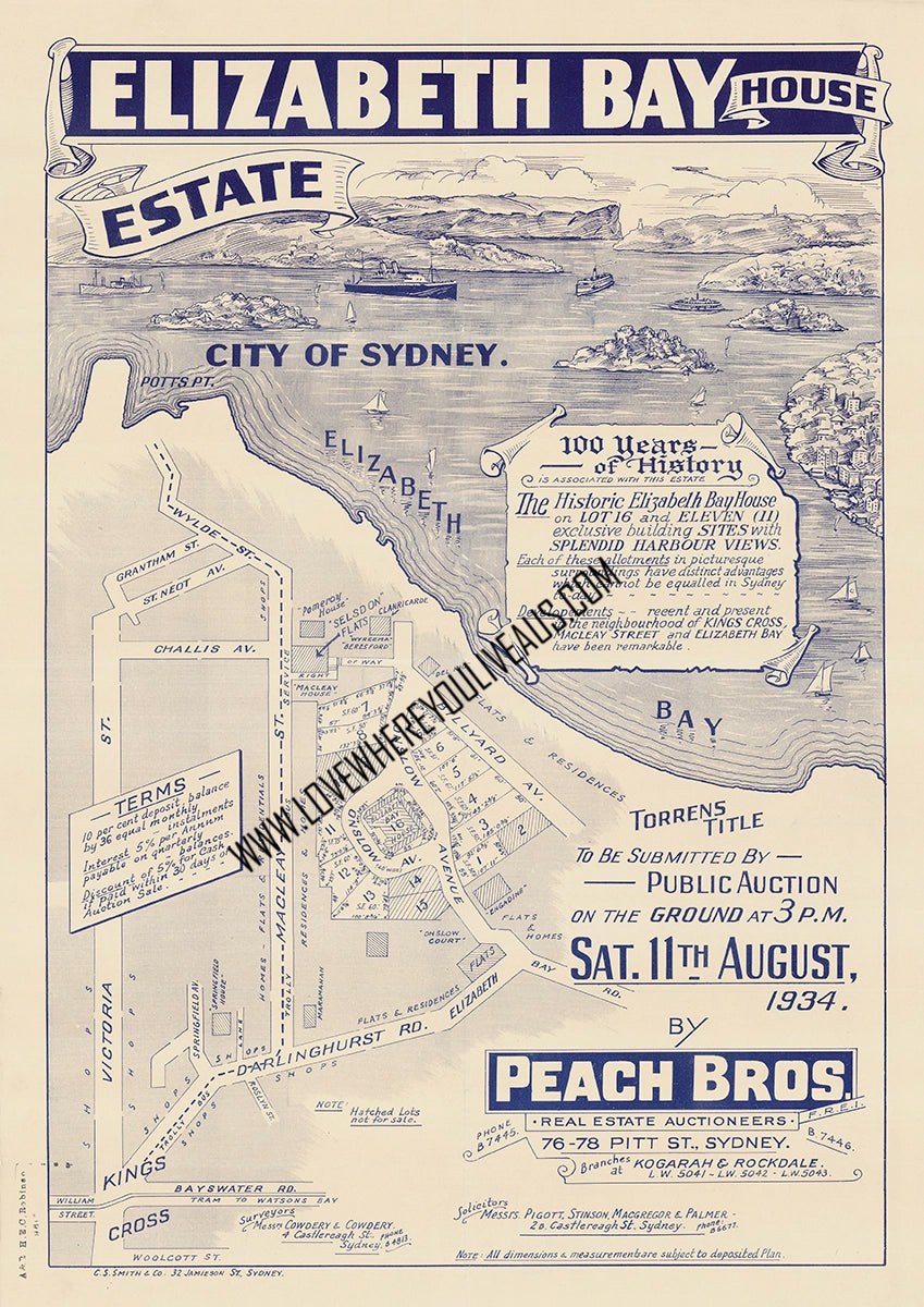 Vintage Real Estate Poster Elizabeth Bay House Estate NSW
