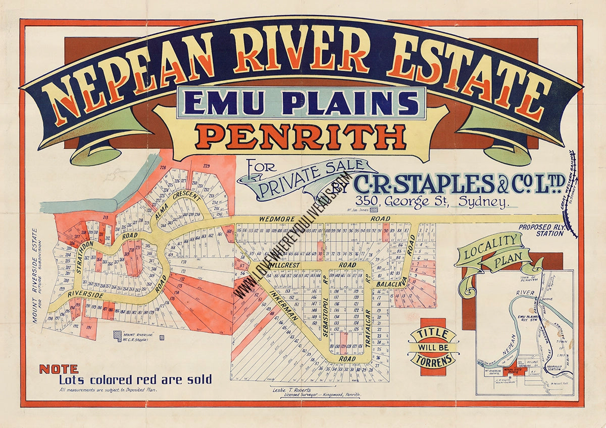 Vintage Real Estate Poster Nepean River Estate Emu Plains Penrith NSW