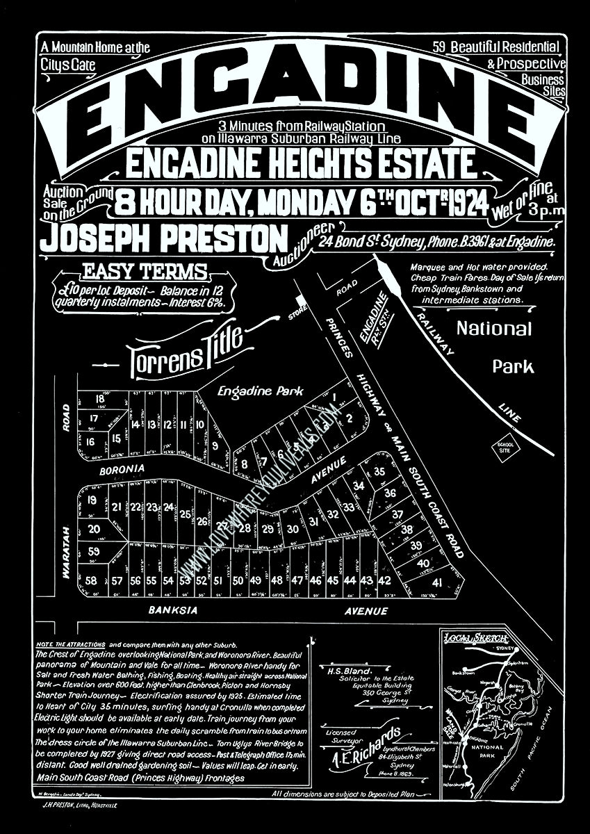 Vintage Real Estate Poster Engadine Heights Estate NSW