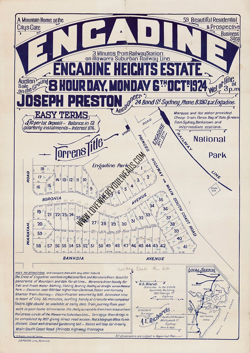 Vintage Real Estate Poster Engadine Heights Estate NSW