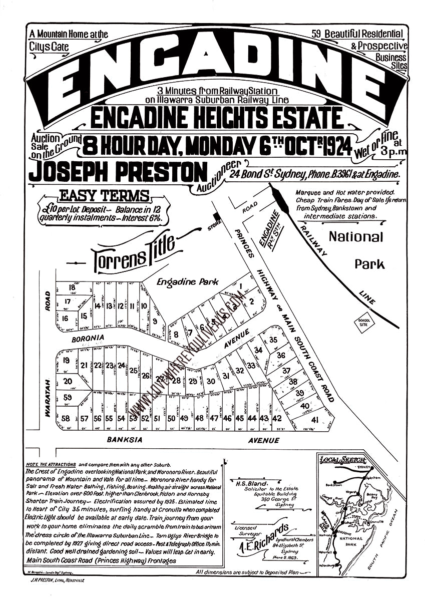 Vintage Real Estate Poster Engadine Heights Estate NSW