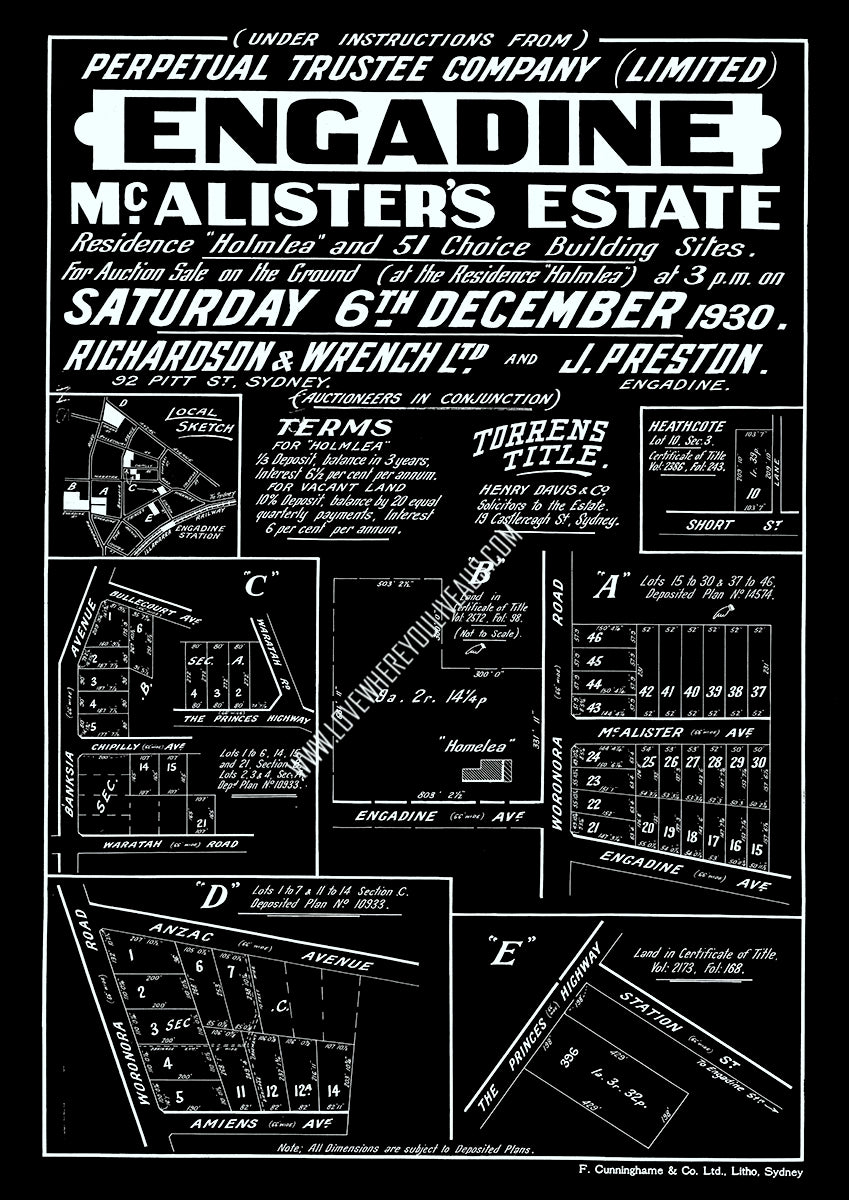 Vintage Real Estate Poster Engadine McAlisters Estate NSW