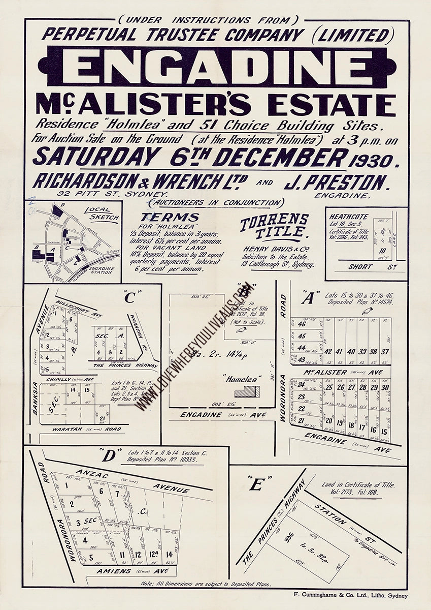 Vintage Real Estate Poster Engadine McAlisters Estate NSW