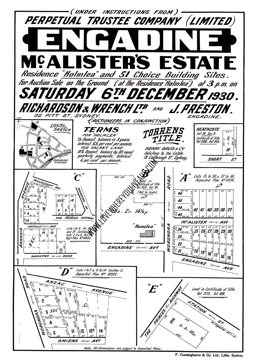 Vintage Real Estate Poster Engadine McAlisters Estate NSW