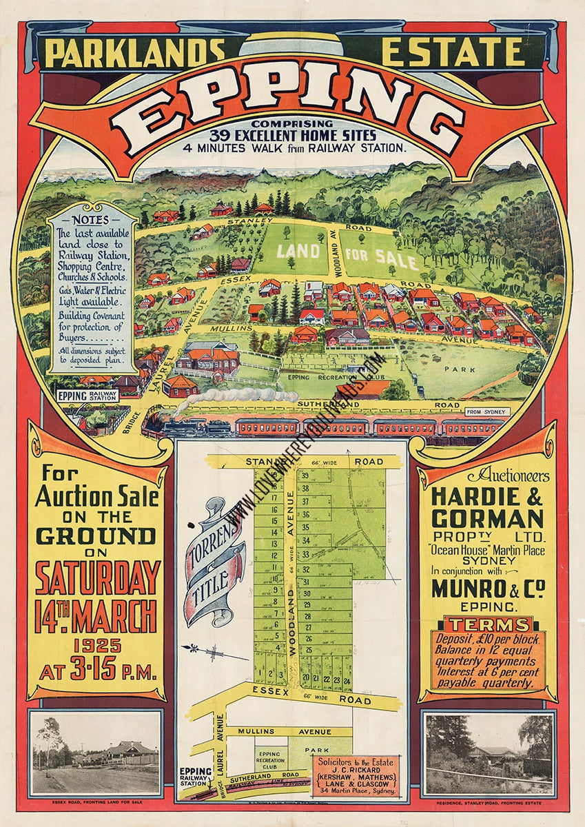 Vintage Real Estate Poster Parklands Estate Epping NSW