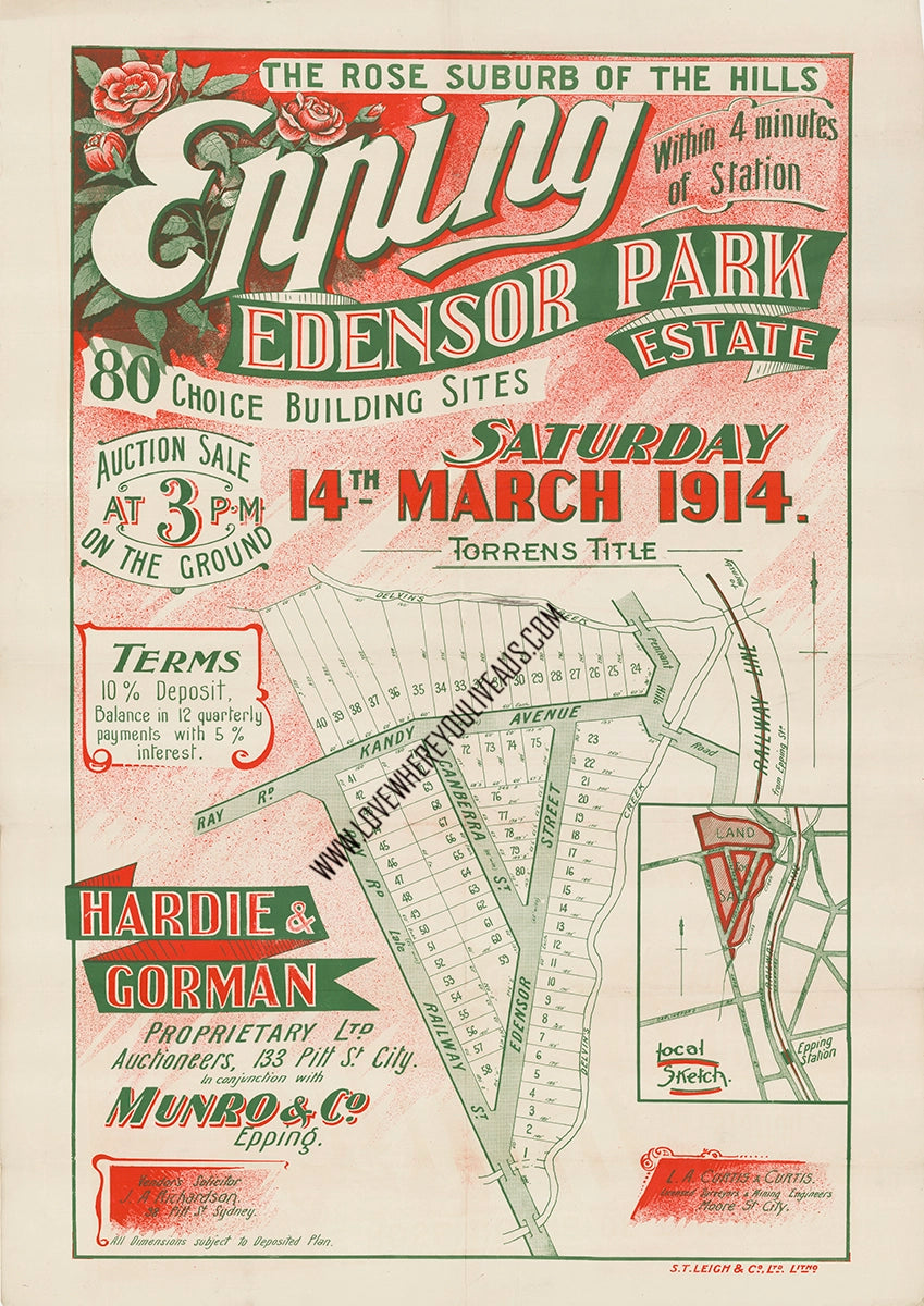Vintage Real Estate Poster Edensor Park Estate Epping NSW