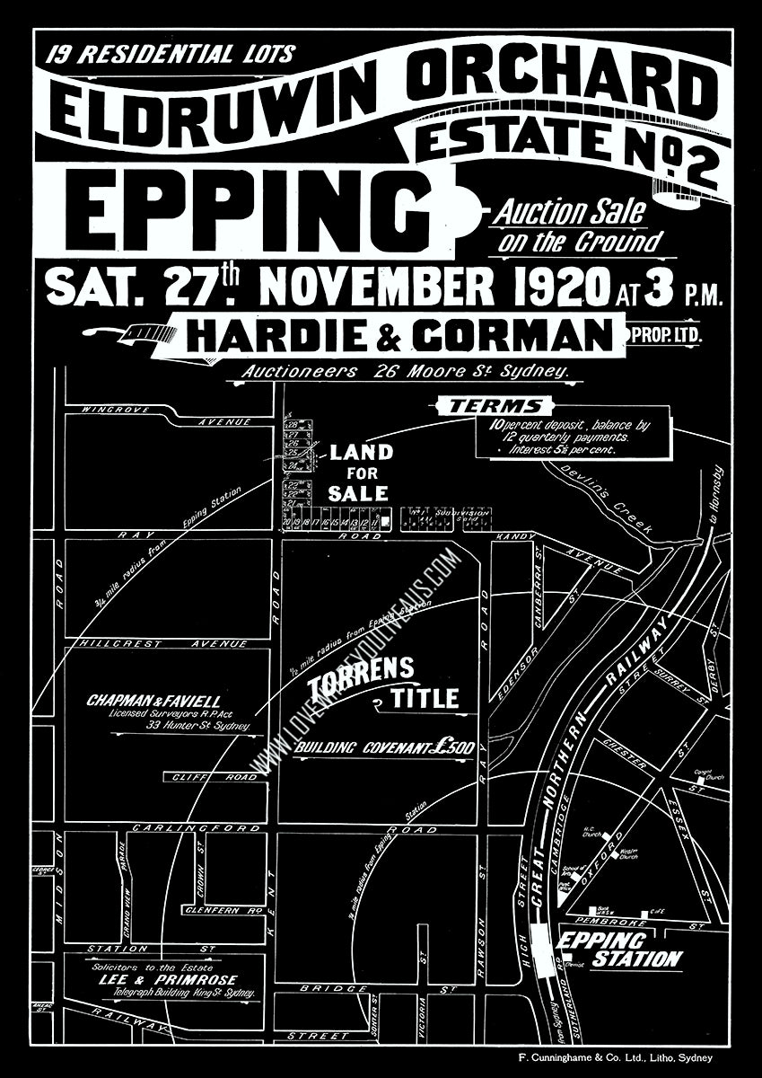 Vintage Real Estate Poster Eldruwin Ochard Estate Epping NSW
