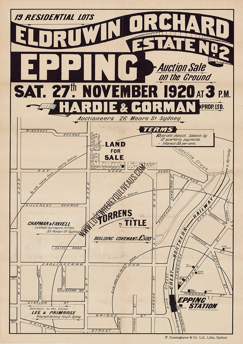 Vintage Real Estate Poster Eldruwin Ochard Estate Epping NSW